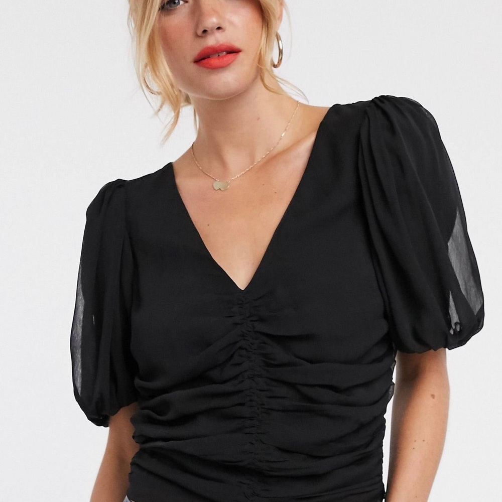 ASOS Black puff sleeve blouse